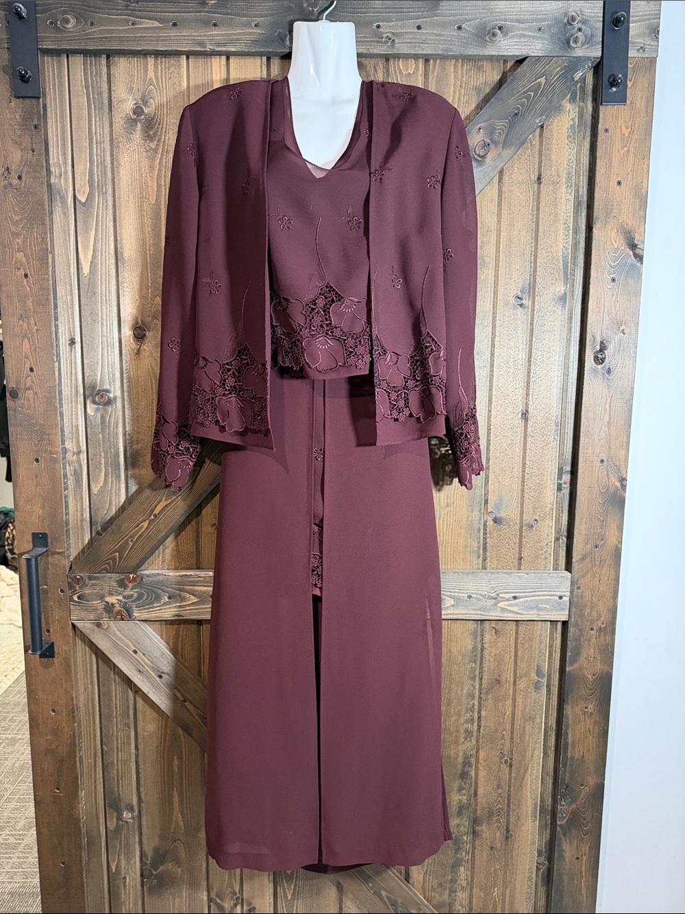 Joseph Ribkoff Burgundy Embroidered 3 Pc Maxi Skirt Set